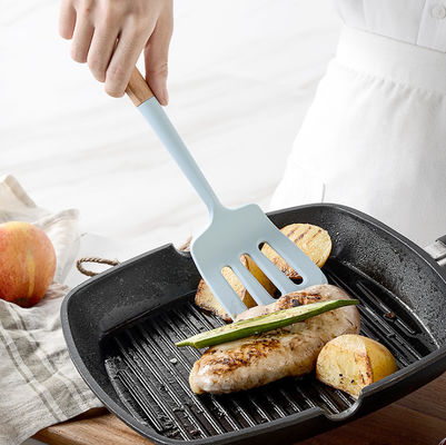Rustless Non Toxic Wooden Cooking Utensils , Odorless Silicone Wood Utensil Set